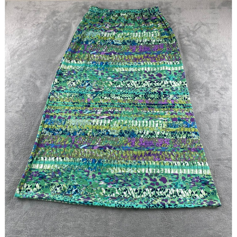 Mod'Land Paris Womens Green Purple Abstract Print Maxi Skirt Size L Made in USA